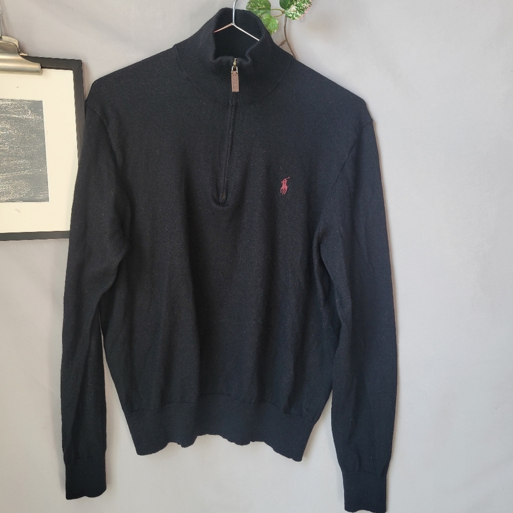 Polo Ralph Lauren Merino Wool Quarter‎ Zip Sweater Black XL
